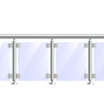 Balcony fence railing composition with realistic front view image of decorative forged style fence isolated vector illustration